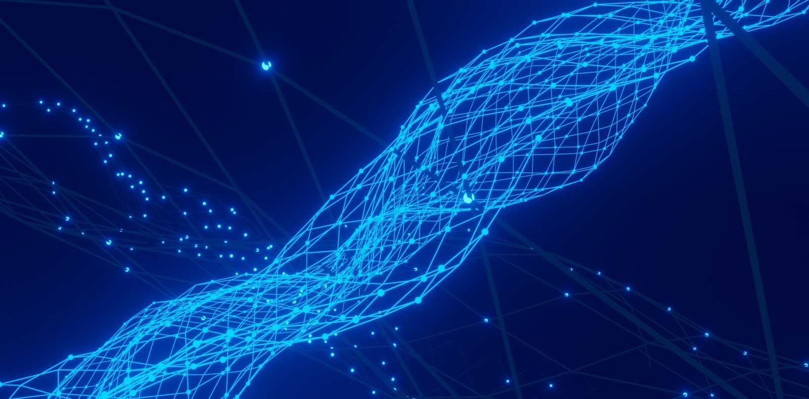 An abstract network of connected nodes representing the digital office of specialist agents.